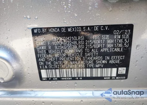 2023 Honda Hr-V 2Wd Ex-L from USA, damaged, VIN 3CZRZ1H79PM736456